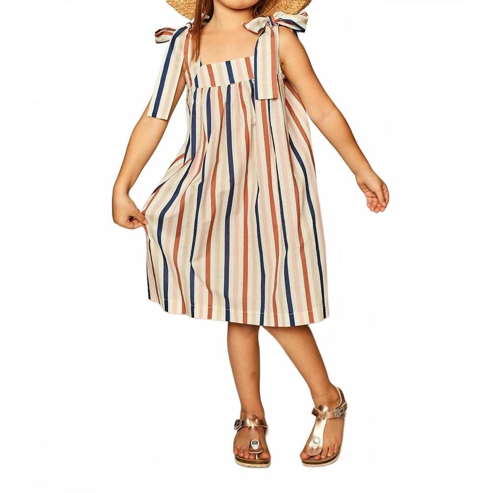 NEW KIDS ON THE MOON bow stripe dress in chocolate time